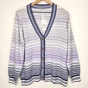 Nine West Womens Cardigan XXL Orchid Petal Striped Ombre Button Front NWT Preppy